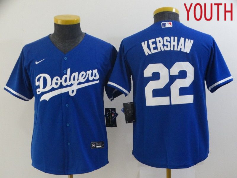Youth Los Angeles Dodgers 22 Kershaw Blue Nike Game 2021 MLB Jersey